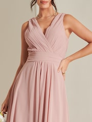 Jolie Moi Mauve Pink Pleated Bodice Chiffon Maxi Dress - Image 3 of 6