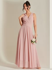 Jolie Moi Mauve Pink Pleated Bodice Chiffon Maxi Dress - Image 4 of 6