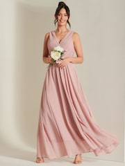 Jolie Moi Mauve Pink Pleated Bodice Chiffon Maxi Dress - Image 5 of 6