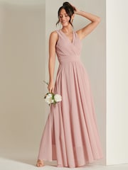 Jolie Moi Mauve Pink Pleated Bodice Chiffon Maxi Dress - Image 6 of 6