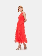 Whistles Red Nellie Frill Detail Midi Dress - Image 2 of 4