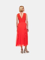 Whistles Red Nellie Frill Detail Midi Dress - Image 3 of 4