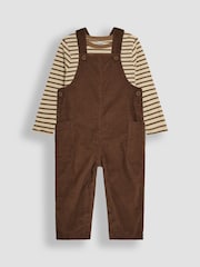JoJo Maman Bébé Brown 2-Piece Classic Cord Dungarees & Stripe Top Set - Image 1 of 6