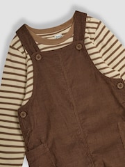 JoJo Maman Bébé Brown 2-Piece Classic Cord Dungarees & Stripe Top Set - Image 6 of 6