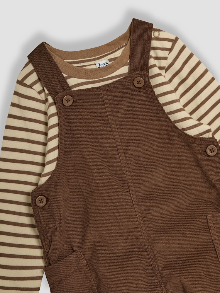 JoJo Maman Bébé Brown 2-Piece Classic Cord Dungarees & Stripe Top Set - Image 6 of 6