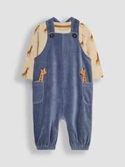 JoJo Maman Bébé Denim Giraffe Applique Velour Dungarees And Top Set - Image 1 of 5