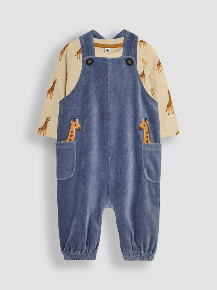 JoJo Maman Bébé Denim Giraffe Applique Velour Dungarees And Top Set - Image 1 of 5