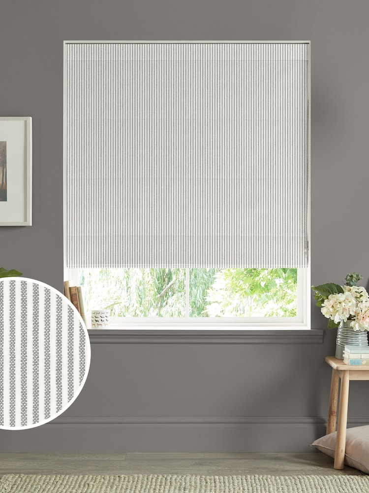 Sophie Allport Grey Stamford Stripe Made to Measure 100% Cotton Roman Blinds - Image 1 of 6
