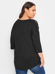Yours Curve Black Floral Mesh Detail Top - Image 3 of 5