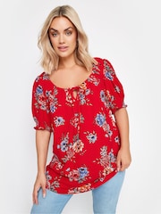 Yours Curve Red Floral Print Top - Image 1 of 5