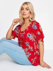 Yours Curve Red Floral Print Top - Image 4 of 5