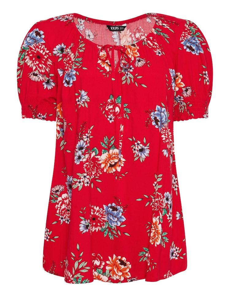 Yours Curve Red Floral Print Top - Image 5 of 5