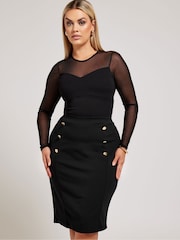 Yours Curve Black London Button Detail Midi Skirt - Image 1 of 5