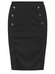 Yours Curve Black London Button Detail Midi Skirt - Image 5 of 5