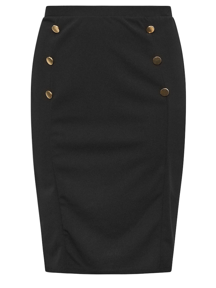 Yours Curve Black London Button Detail Midi Skirt - Image 5 of 5