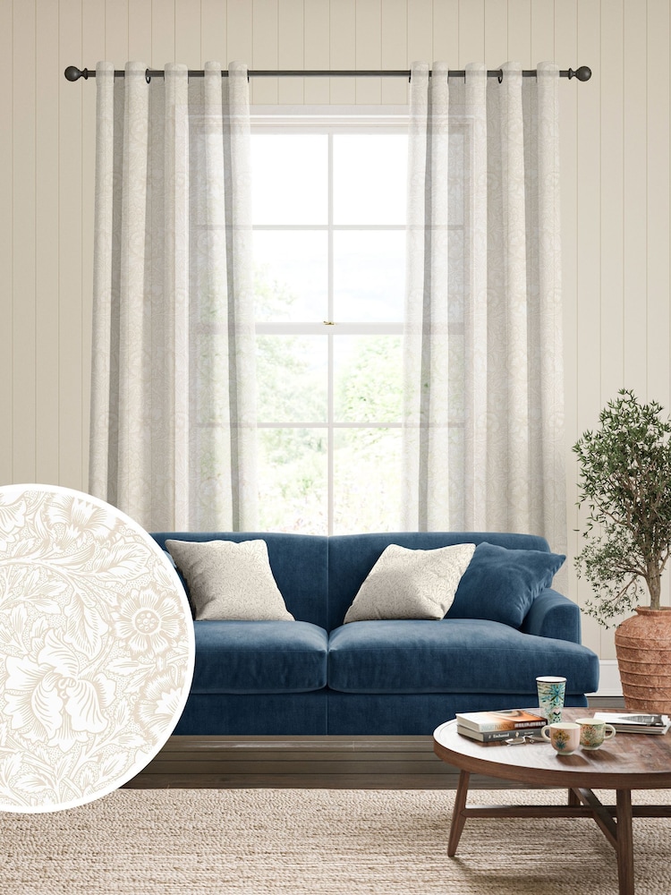 William Morris At Home Oat Poppy Sheer Made To Measure Curtains - Image 1 of 5