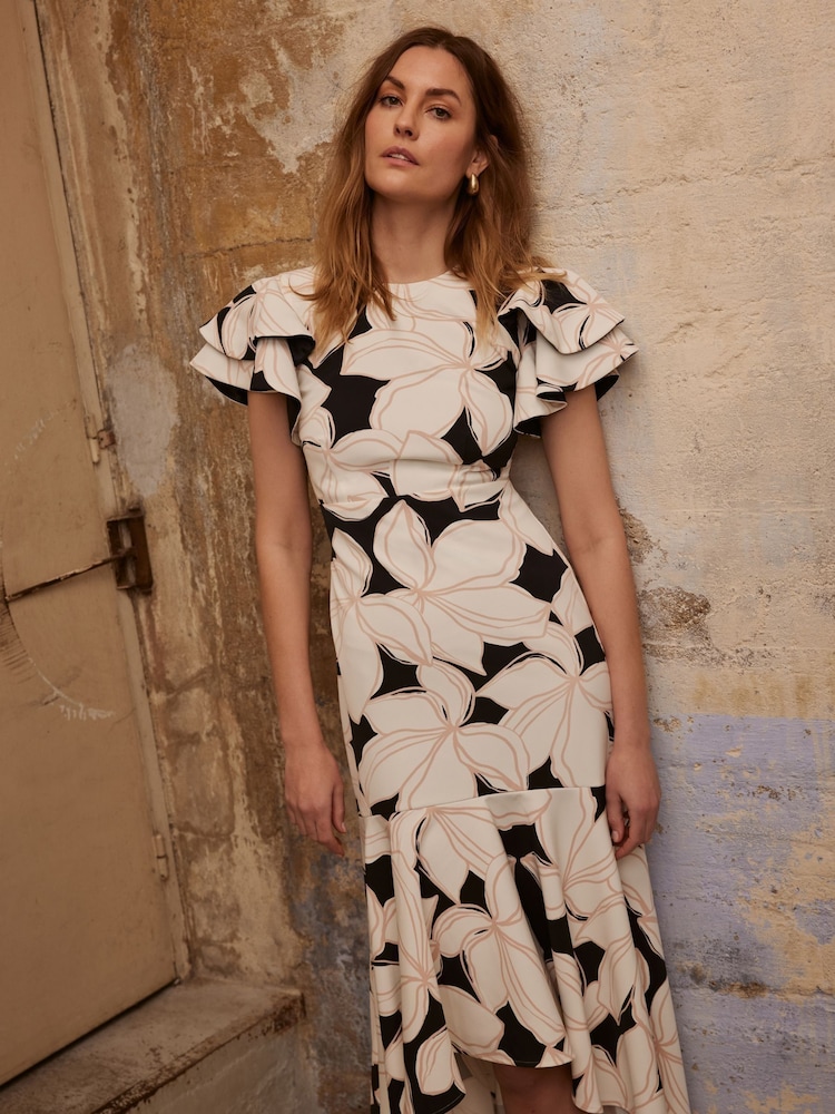 Mint Velvet Blue Navy Floral Print Midi Dress - Image 1 of 1 Mint Velvet Blue Navy Floral Print Midi Dress - Image 1 of 1