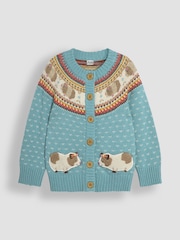 JoJo Maman Bébé Duck Egg Blue Guinea Pig Knit Fair Isle Cardigan - Image 1 of 3