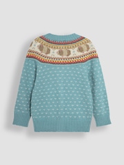 JoJo Maman Bébé Duck Egg Blue Guinea Pig Knit Fair Isle Cardigan - Image 2 of 3