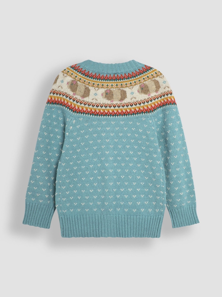 JoJo Maman Bébé Duck Egg Blue Guinea Pig Knit Fair Isle Cardigan - Image 2 of 3