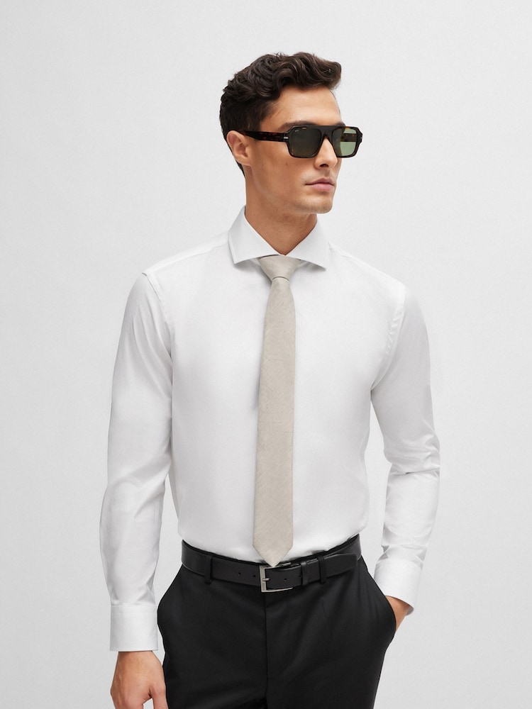 BOSS Natural Jacquard Tie In Cotton And Linen - Image 1 of 3 BOSS Natural Jacquard Tie In Cotton And Linen - Image 1 of 3