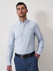 Crew Clothing Blue Slim Fit Stripe 100% Cotton Oxford Shirt - Image 1 of 5