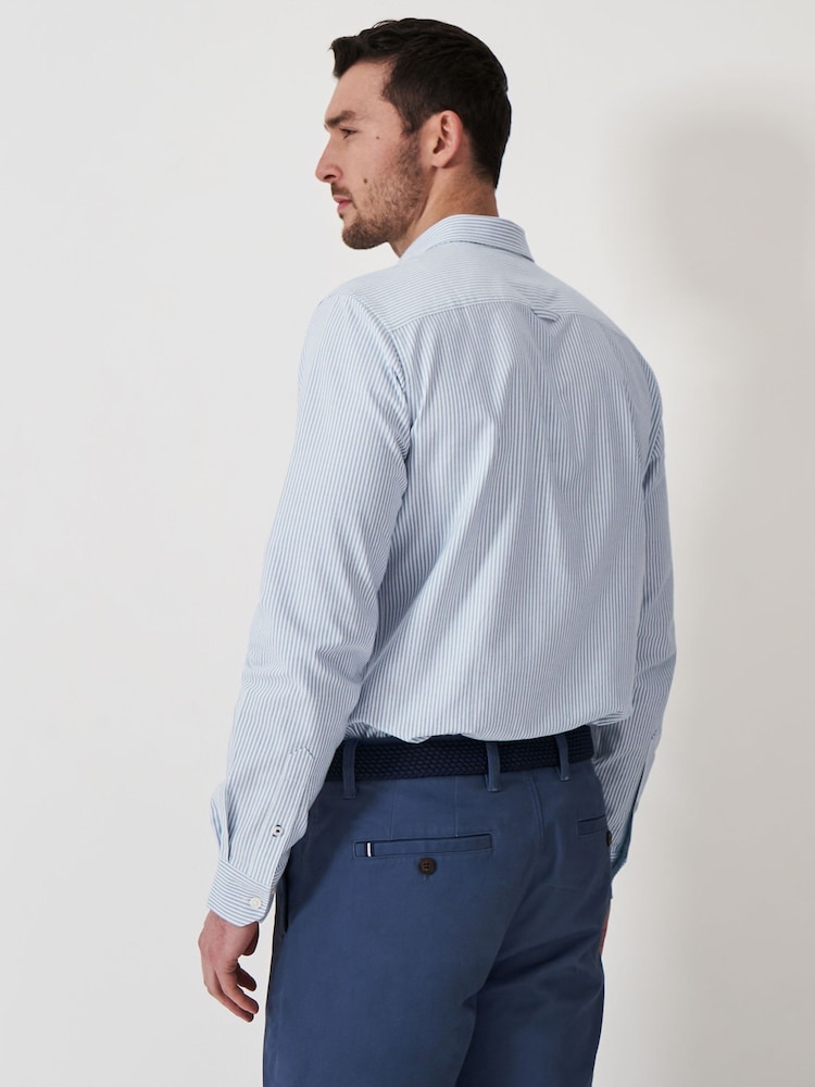 Crew Clothing Blue Slim Fit Stripe 100% Cotton Oxford Shirt - Image 2 of 5