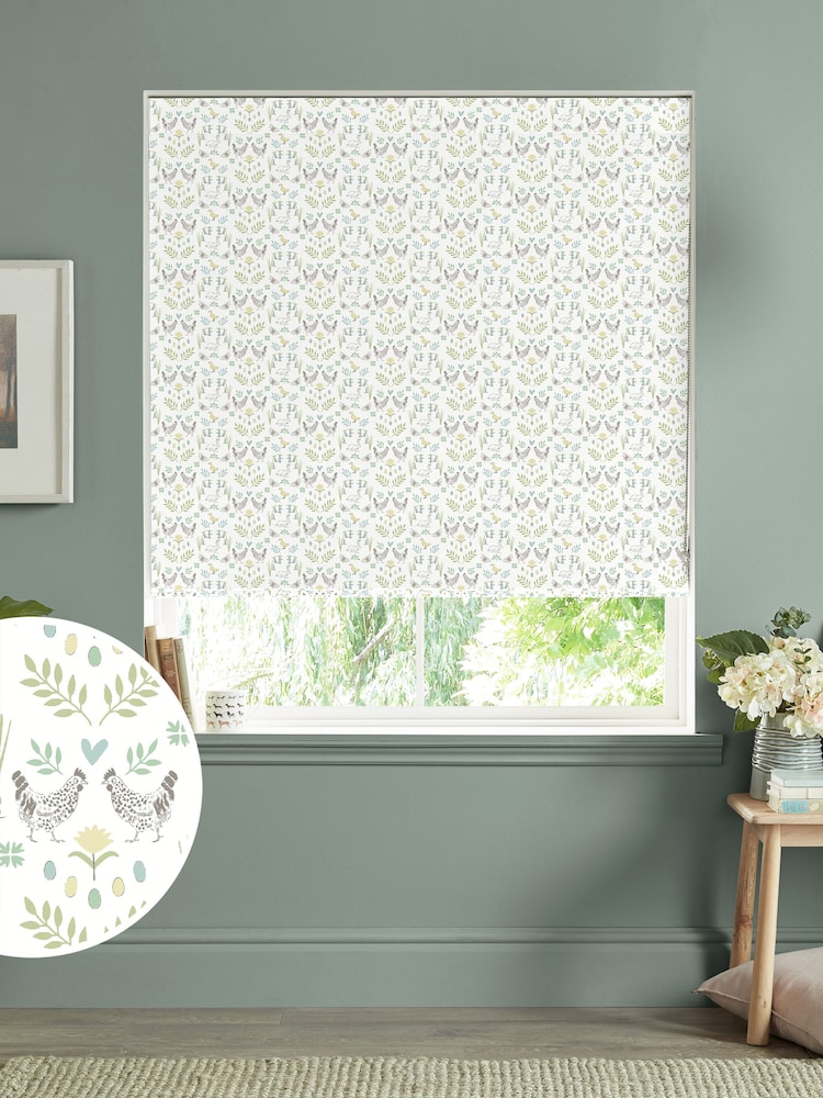 Sophie Allport White Spring Chick Made to Measure 100% Cotton Roman Blinds - Image 1 of 6