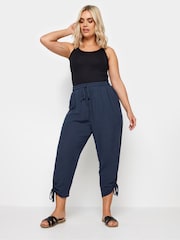 Yours Curve Blue Crinkle Ruched Hem Cropped Trousers - Image 2 of 5