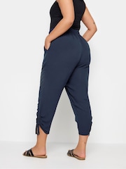 Yours Curve Blue Crinkle Ruched Hem Cropped Trousers - Image 3 of 5