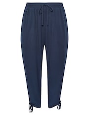 Yours Curve Blue Crinkle Ruched Hem Cropped Trousers - Image 5 of 5
