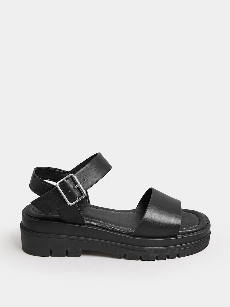 Yours Curve Black Extra Wide Fit Two Part Chunky Sandals In Wide E Fit & Extra Wide EEE Fit - Image 1 of 4