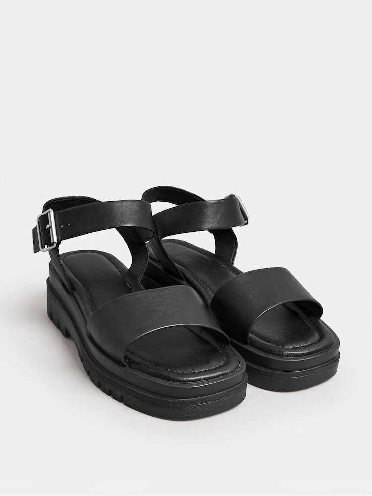 Yours Curve Black Extra Wide Fit Two Part Chunky Sandals In Wide E Fit & Extra Wide EEE Fit - Image 2 of 4