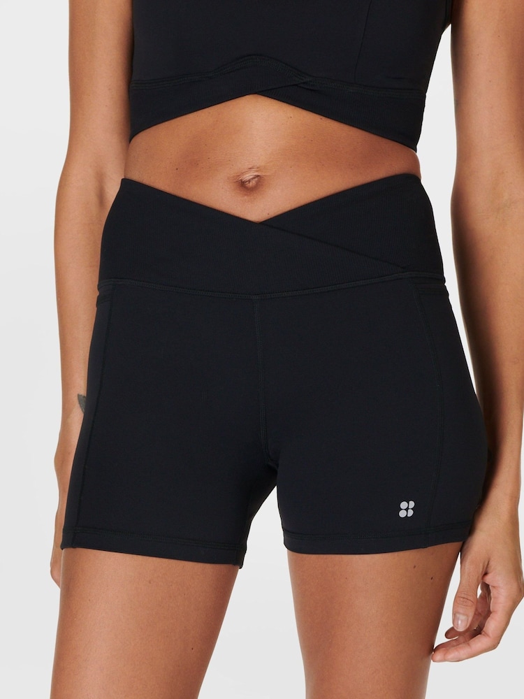 Sweaty Betty Black Super Soft Ultra-Lite Wrap Yoga Shorts - Image 1 of 7