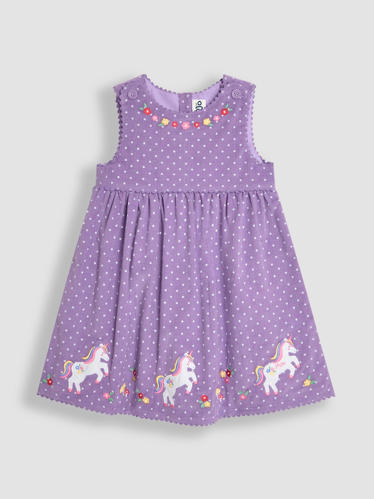 JoJo Maman Bébé Lilac Purple Unicorn Applique Cord Dress - Image 1 of 4