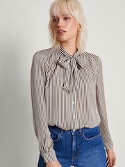 Monsoon Brown/White Stripe Sasha Satin Blouse - Image 1 of 4
