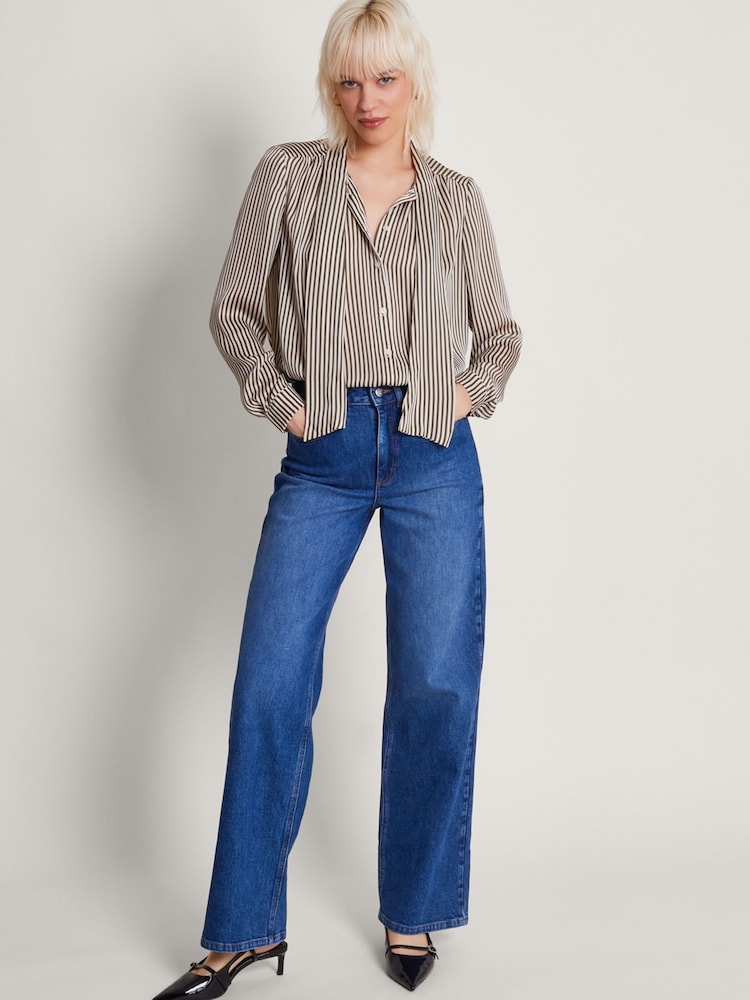 Monsoon Brown/White Stripe Sasha Satin Blouse - Image 2 of 4