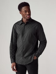 Armani Exchange Mono Logo Jacquard Black 100% Cotton Shirt - Image 1 of 9