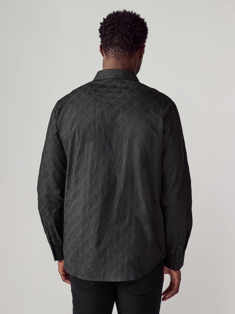 Armani Exchange Mono Logo Jacquard Black 100% Cotton Shirt - Image 2 of 9