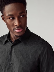 Armani Exchange Mono Logo Jacquard Black 100% Cotton Shirt - Image 3 of 9