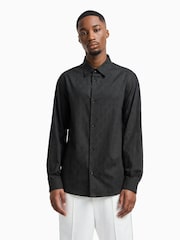 Armani Exchange Mono Logo Jacquard Black 100% Cotton Shirt - Image 4 of 9
