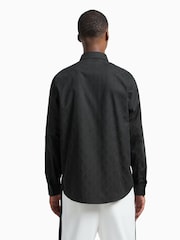 Armani Exchange Mono Logo Jacquard Black 100% Cotton Shirt - Image 5 of 9
