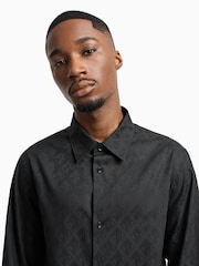 Armani Exchange Mono Logo Jacquard Black 100% Cotton Shirt - Image 7 of 9