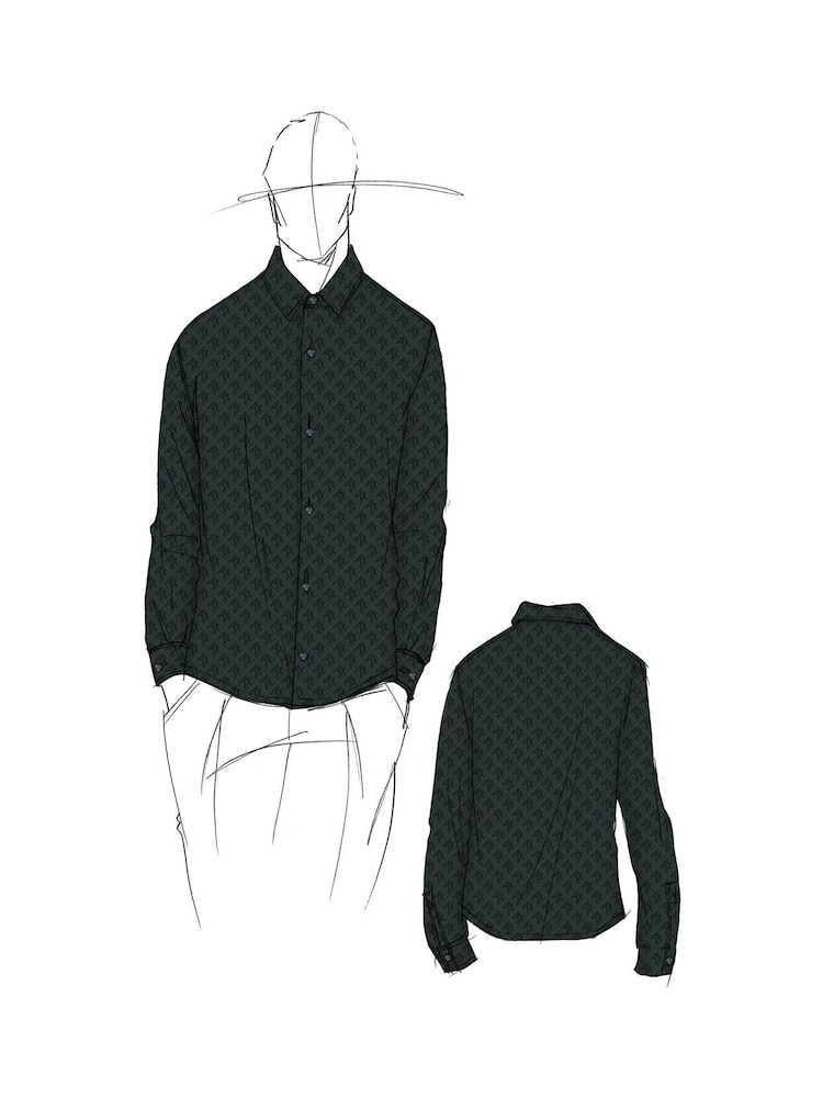 Armani Exchange Mono Logo Jacquard Black 100% Cotton Shirt - Image 9 of 9