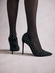 Black Tabitha Simmons Lola Leather Studded Point Heels - Image 3 of 14