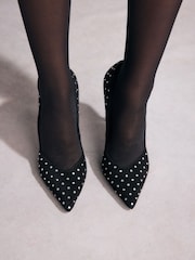 Black Tabitha Simmons Lola Leather Studded Point Heels - Image 7 of 14