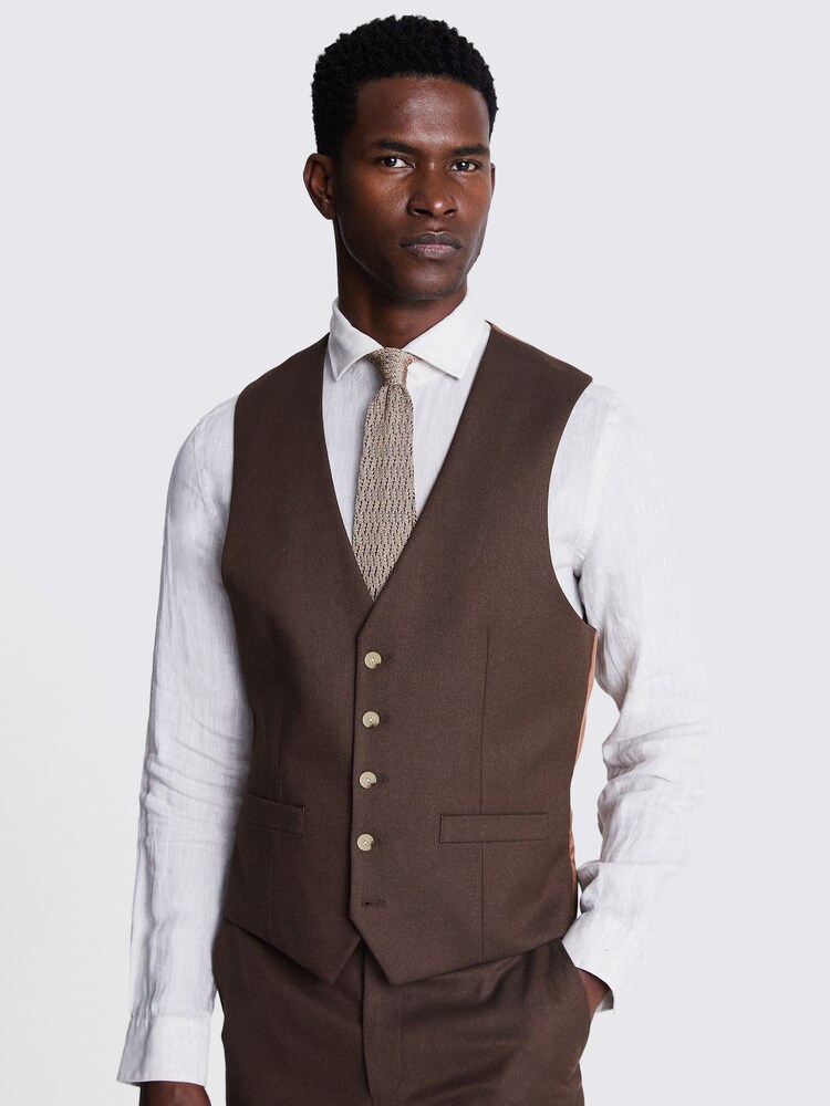 MOSS Copper Brown Tailored Fit Flannel Waistcoat - Image 1 of 3
