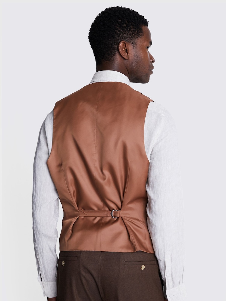 MOSS Copper Brown Tailored Fit Flannel Waistcoat - Image 2 of 3