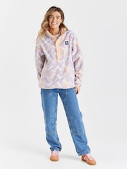 Harper & Lewis Purple Brook Retro Pattern Popper Neck Polar Fleece - Image 2 of 6