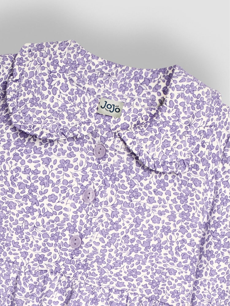 JoJo Maman Bébé Lilac Purple Ditsy Floral Peter Pan Dress - Image 3 of 3
